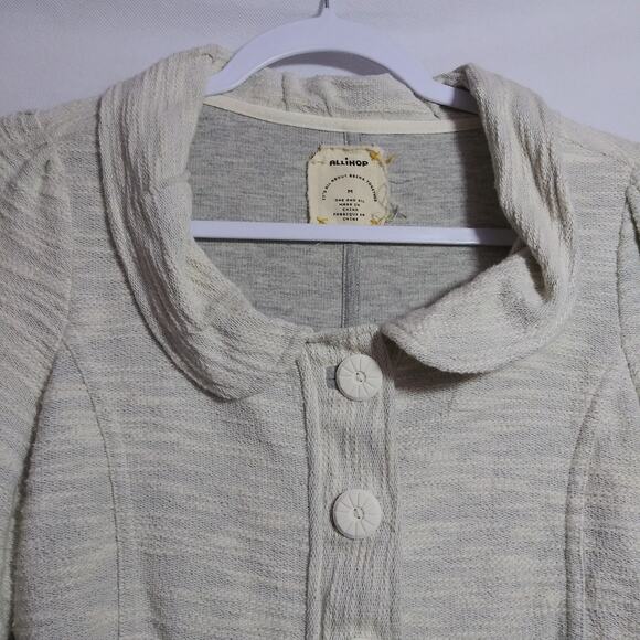 Anthropologie Alihop Gray Knit Peplum 3/4 Sleeve Button Up Jacket Size M - Picture 3 of 8